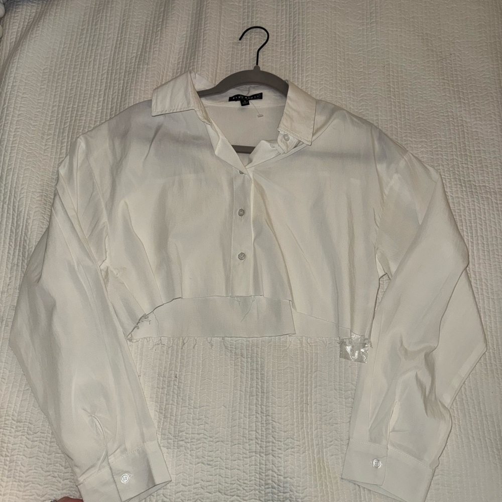Women's White Cropped Button down Shirt